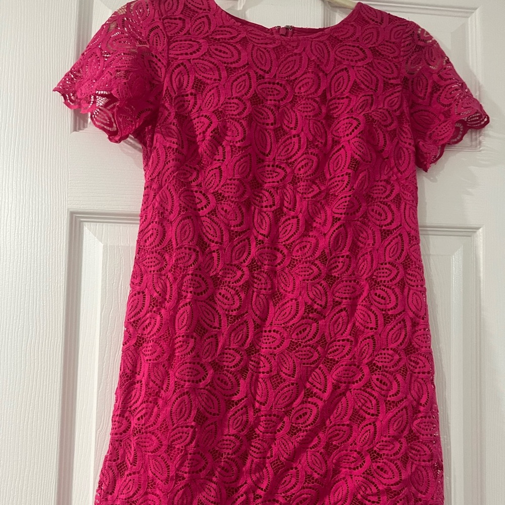 Ann Taylor Pink Ribbed Sheath Dress Flutter Sleeves